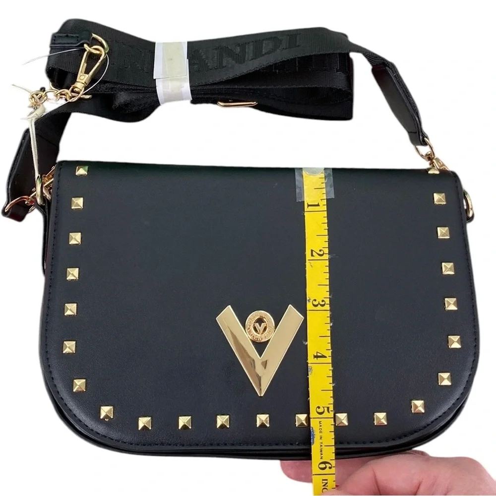 Valentino Orlandi Black Studded Vegan Leather Crossbody Bag and Coin Purse - Picture 12 of 17